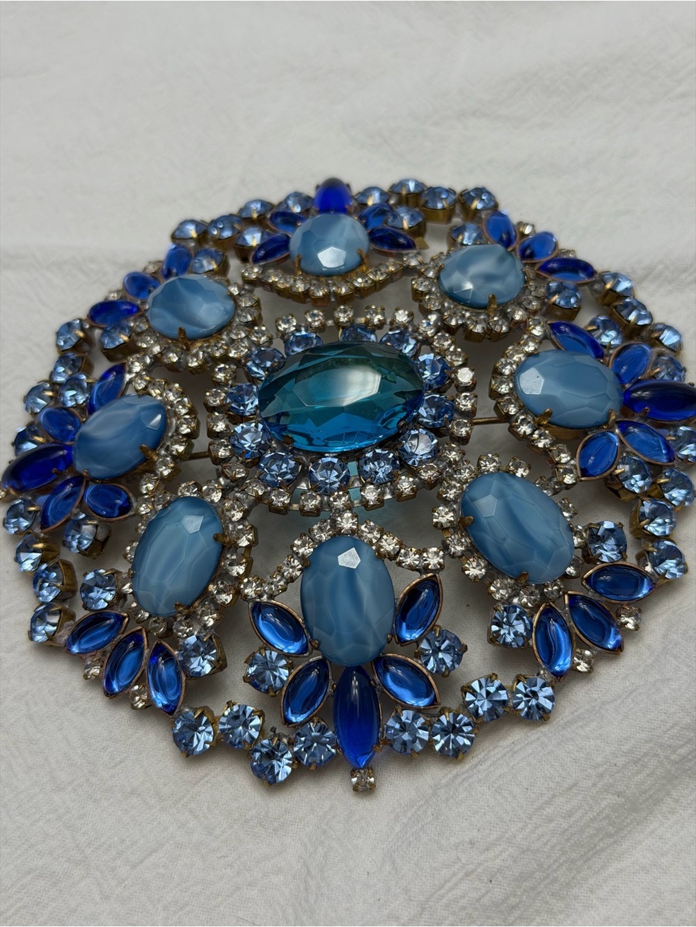 Vintage Bijoux MG Blue Crystal Floral Statement Brooch